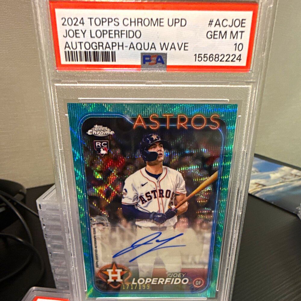 Topps 2024 Chrome Update Joey Loperfido RC Auto Aqua Wave /199 PSA 10